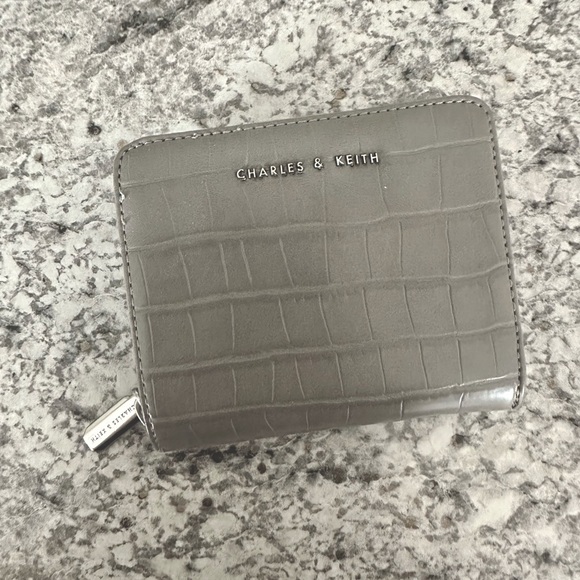 Charles & Keith Handbags - Charles & Keith Croc-Effect Small Zip-Around Wallet - Light Grey
